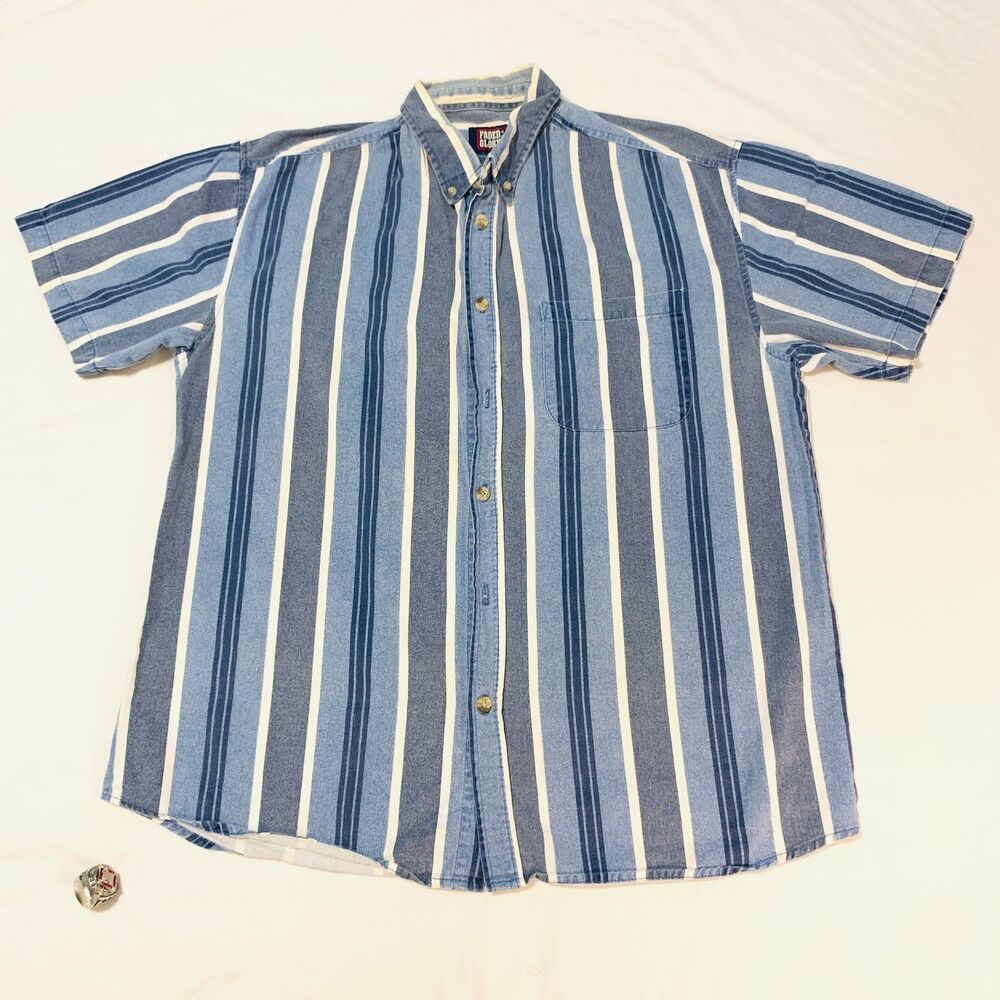 Faded Glory Vintage Denim Striped Button Up Shirt - Size L